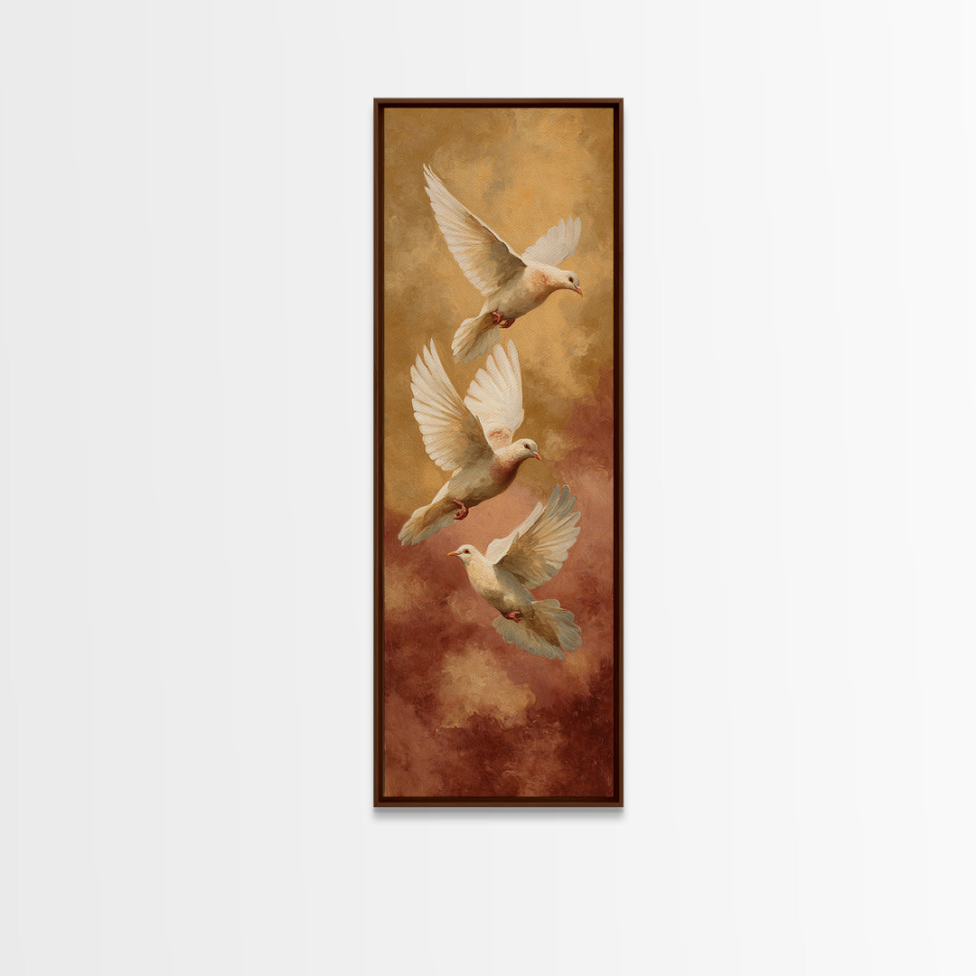 Doves Flying Through Soft Golden Light Canvas Print, Wedding Art, Jewish Art, Living Room Decor, Romance, Personalized Wedding, WED-1x3-95
