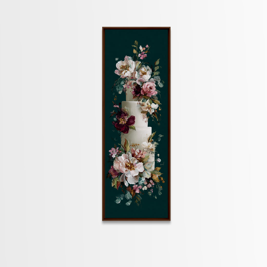 Wedding Cake with Flowers in Painterly Style Canvas Print, Wedding Art, Wedding Stationery, Living Room Decor, Romance, WED-1x3-98