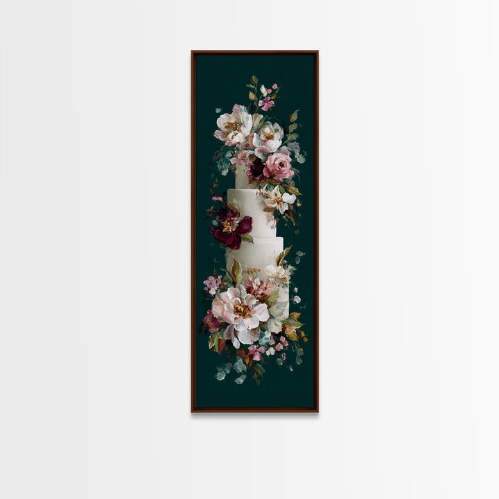 Wedding Cake with Flowers in Painterly Style Canvas Print, Wedding Art, Wedding Stationery, Living Room Decor, Romance, WED-1x3-98