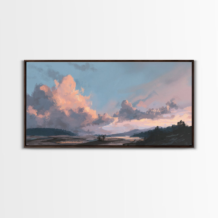 Blush Cloudscape with Dreamy Atmosphere Framed Canvas Print, Wedding Art, Wedding Decoration, Living Room Decor, Romance, WED-2x1-11
