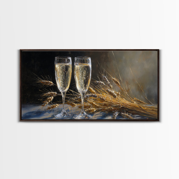 Champagne Glasses with Delicate Sparkle Canvas Print, Wedding Art, Wall Decor, Living Room Decor, Abstract Art, Romance, WED-2x1-2