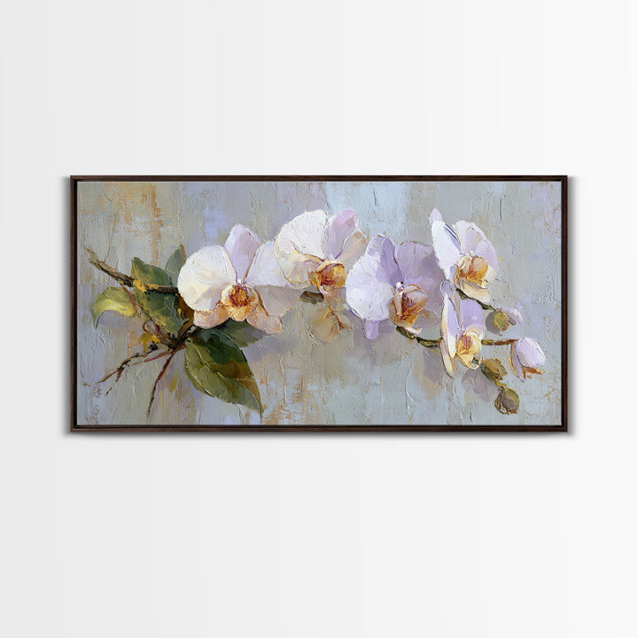 White Orchid and Gold Ribbon Composition Framed Canvas Print, Wedding Art, Modern Decor, Living Room Decor, Fine Art, Romance, WED-2x1-20