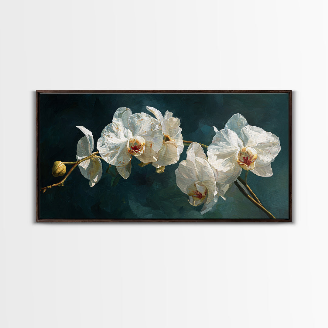 White Orchid and Gold Ribbon Composition Canvas Print, Wedding Art, Room Decor, Living Room Decor, Abstract Art, Romance, WED-2x1-44