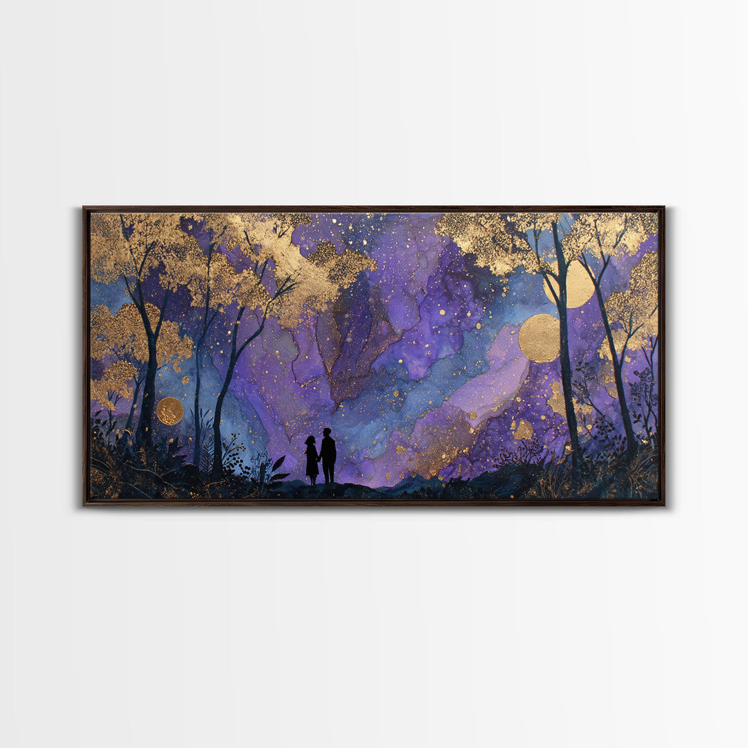Couple Silhouette Beneath Moonlit Trees Canvas Print, Wedding Art, Art, Living Room Decor, Romance, Custom Wedding Gift, WED-2x1-73