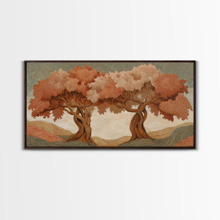 Two Intertwined Trees as Symbolic Artwork Framed Canvas Print, Wedding Art, Wedding Dress, Living Room Decor, Fine Art, Romance, WED-2x1-91