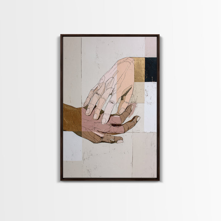 Hands Nearly Touching Framed Canvas Print, Wedding Art, Jewish Art, Living Room Decor, Abstract Art, Romance, WED-2x3-24