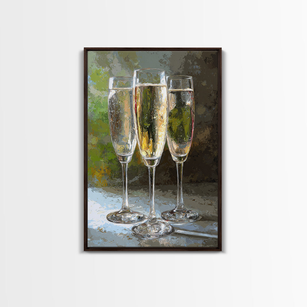 Champagne Glasses with Delicate Sparkle Framed Canvas Print, Wedding Art, Luxury Decor, Living Room Decor, Fine Art, Romance, WED-2x3-38