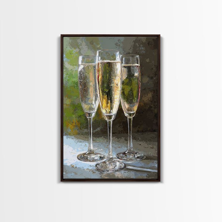Champagne Glasses with Delicate Sparkle Framed Canvas Print, Wedding Art, Luxury Decor, Living Room Decor, Fine Art, Romance, WED-2x3-38