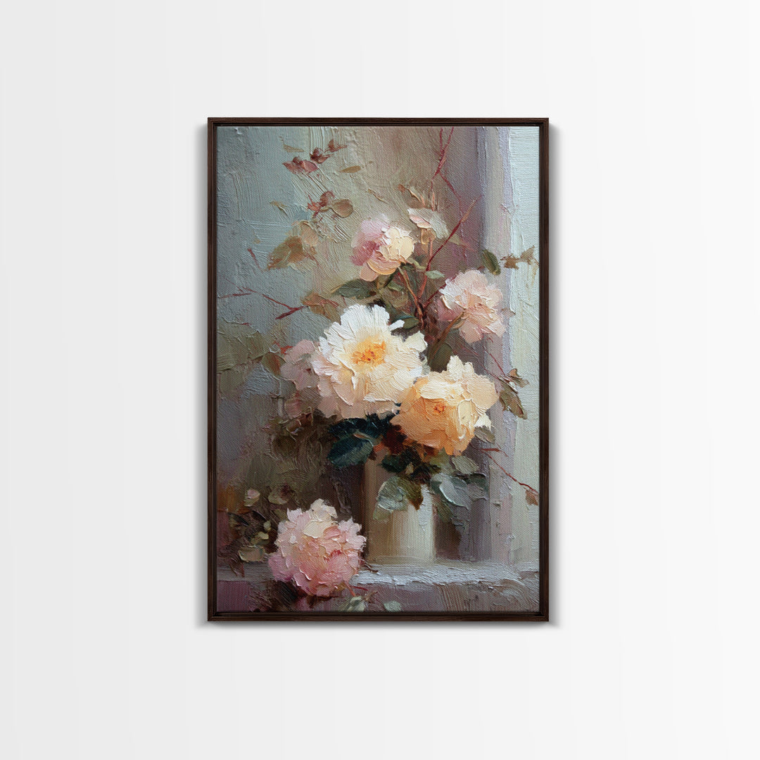 Romantic Candle and Floral Still Life Framed Canvas Print, Wedding Art, Gallery Decor, Living Room Decor, Oil Painting, Romance, WED-2x3-6