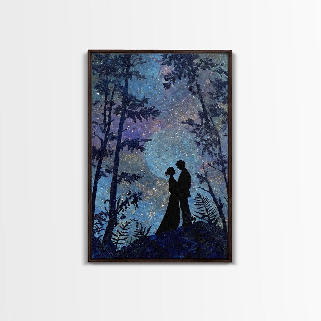 Couple Silhouette Beneath Moonlit Trees Canvas Print, Wedding Art, Wedding, Living Room Decor, Romance, Wedding Guestbook, WED-2x3-61