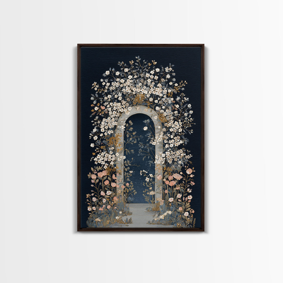 Romantic Garden Arch Covered Framed Canvas Print, Wedding Art, Wedding, Living Room Decor, Oil Painting, Romance, WED-2x3-90
