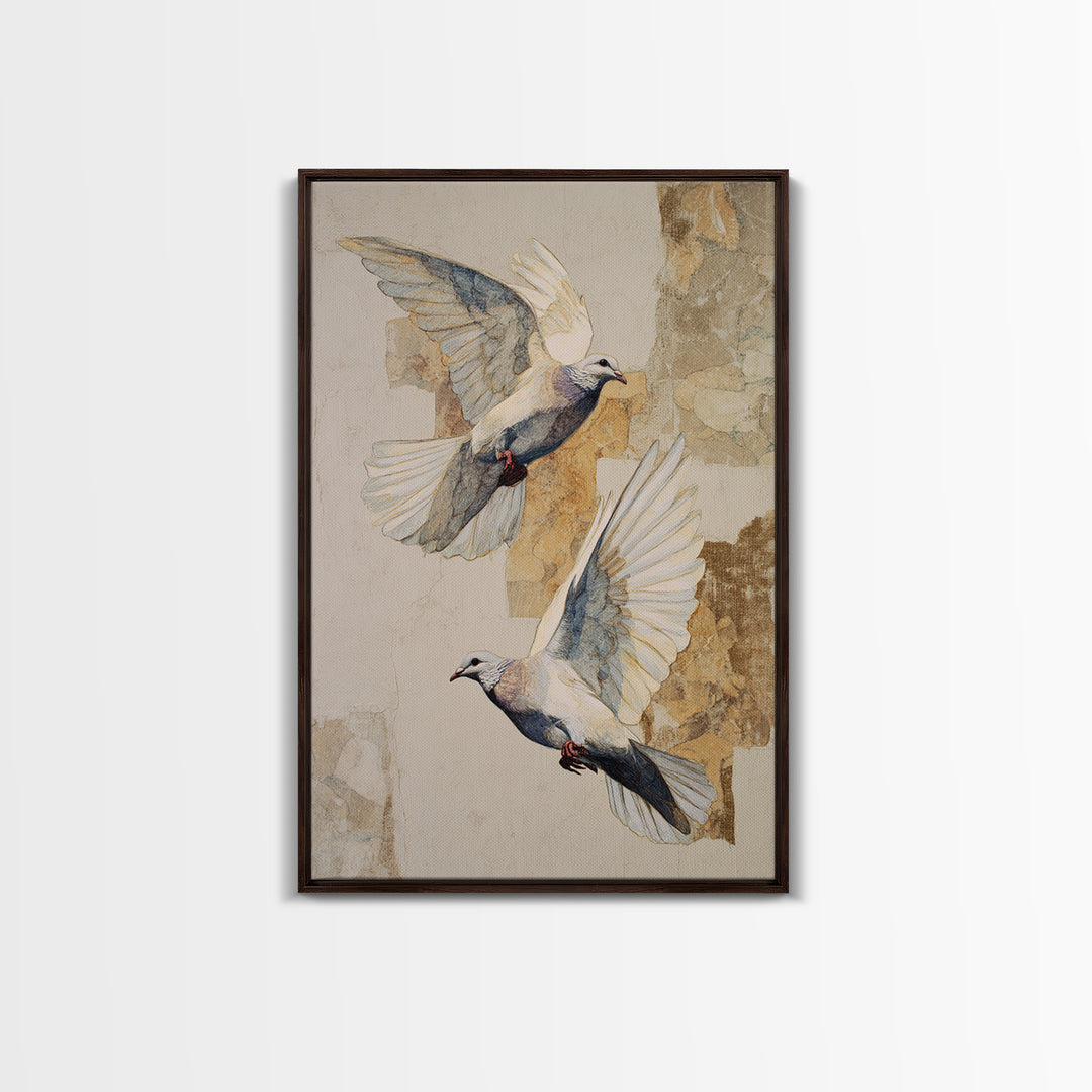 Doves Flying Through Soft Golden Light Canvas Print, Wedding Art, Art Print, Living Room Decor, Romance, Downloadable Art, WED-2x3-91