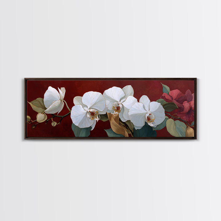 White Orchid and Gold Ribbon Composition Canvas Print, Wedding Art, Rustic Wedding, Living Room Decor, Fine Art, Romance, WED-3x1-16
