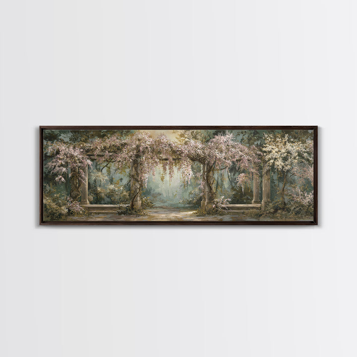 Romantic Garden Arch Covered Framed Canvas Print, Wedding Art, Art, Living Room Decor, Watercolor Art, Romance, WED-3x1-2