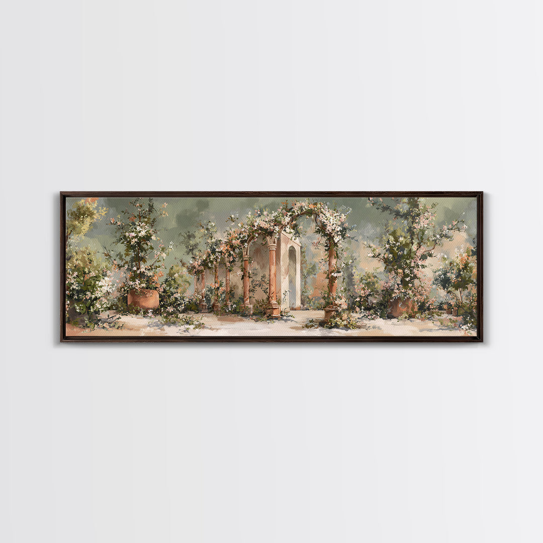 Romantic Garden Arch Covered Canvas Print, Wedding Art, Wedding Guest Book, Living Room Decor, Romance, Rustic Wedding, WED-3x1-26