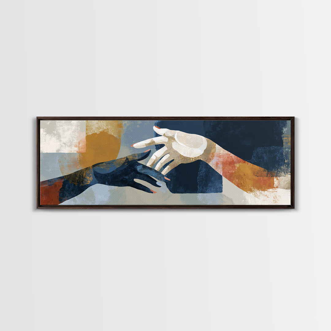 Hands Nearly Touching Framed Canvas Print, Wedding Art, Personalized Wedding, Living Room Decor, Abstract Art, Romance, WED-3x1-32