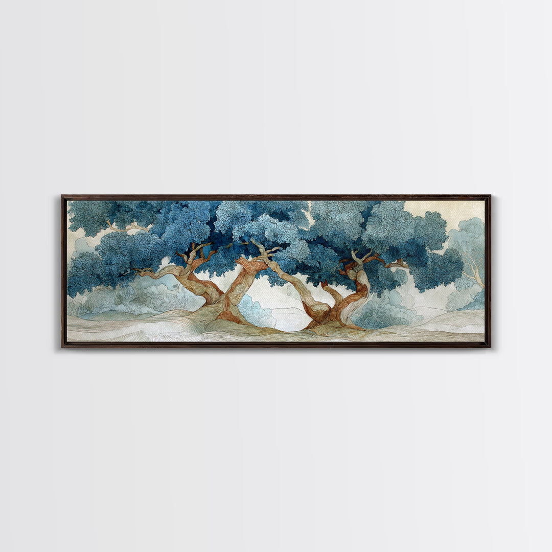 Two Intertwined Trees as Symbolic Artwork Canvas Print, Wedding Art, Home Decor, Living Room Decor, Fine Art, Romance, WED-3x1-39