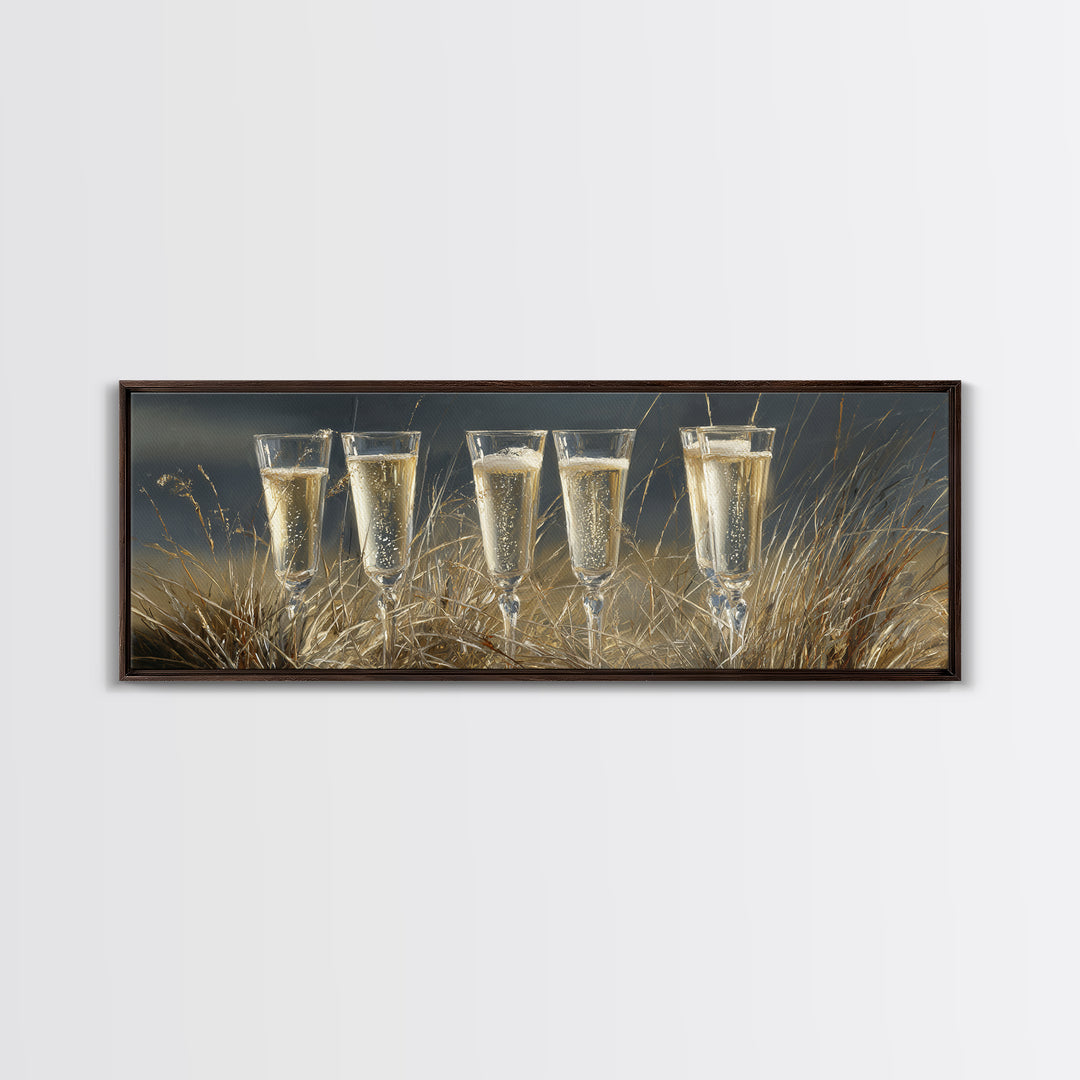 Champagne Glasses with Delicate Sparkle Canvas Print, Wedding Art, Custom Painting, Living Room Decor, Fine Art, Romance, WED-3x1-46