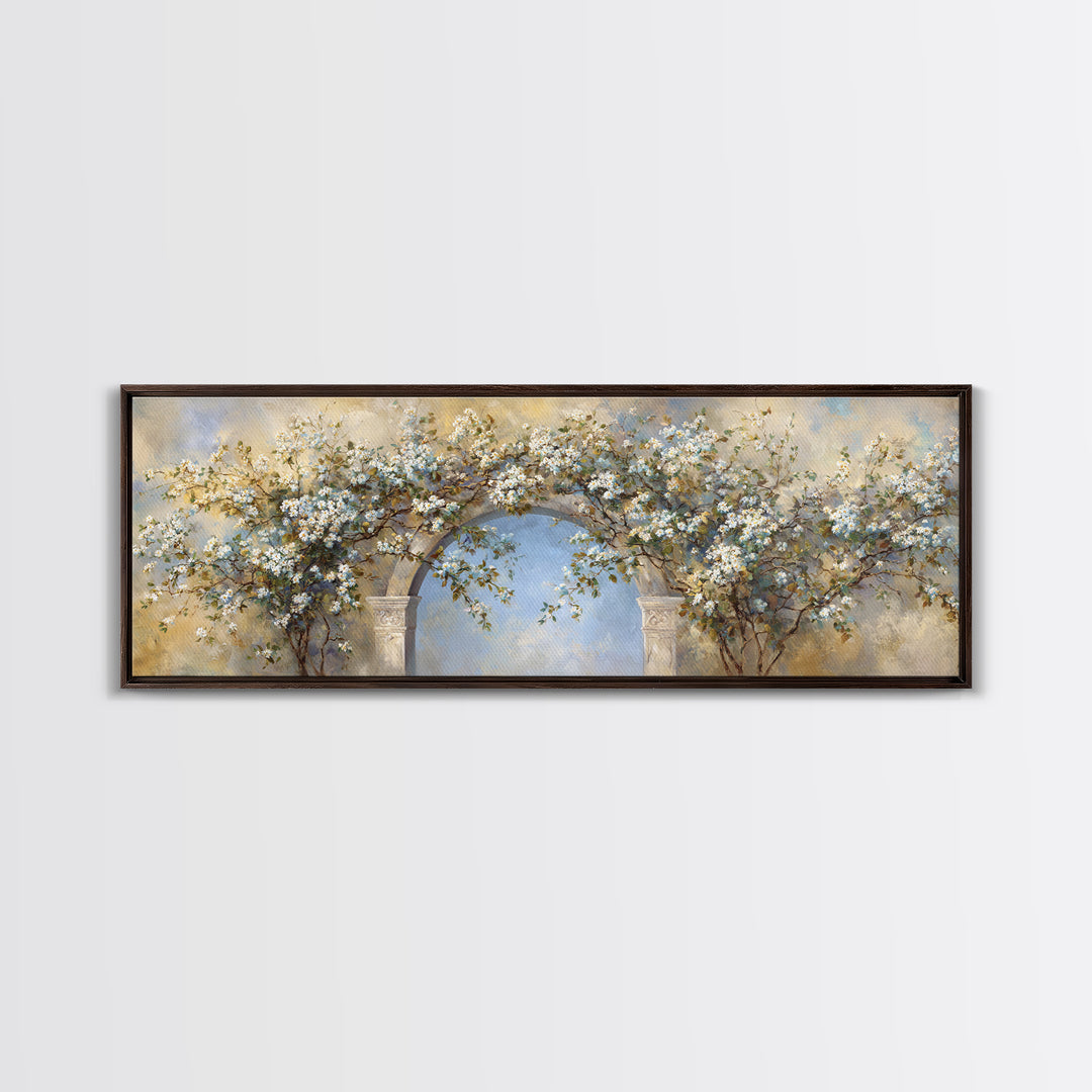 Romantic Garden Arch Covered Canvas Print, Wedding Art, Wedding Guest Book, Living Room Decor, Romance, Rustic Wedding, WED-3x1-50