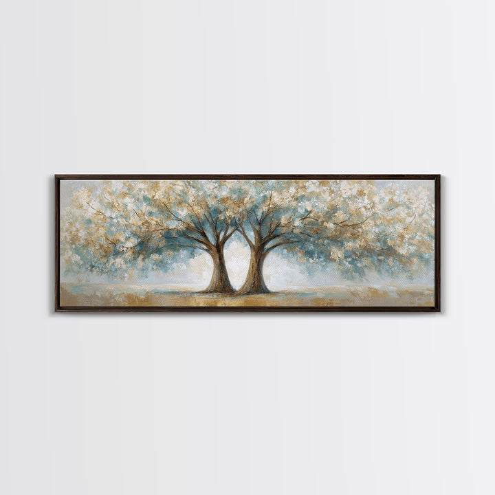 Two Intertwined Trees as Symbolic Artwork Framed Canvas Print, Wedding Art, Wedding Dress, Living Room Decor, Fine Art, Romance, WED-3x1-87