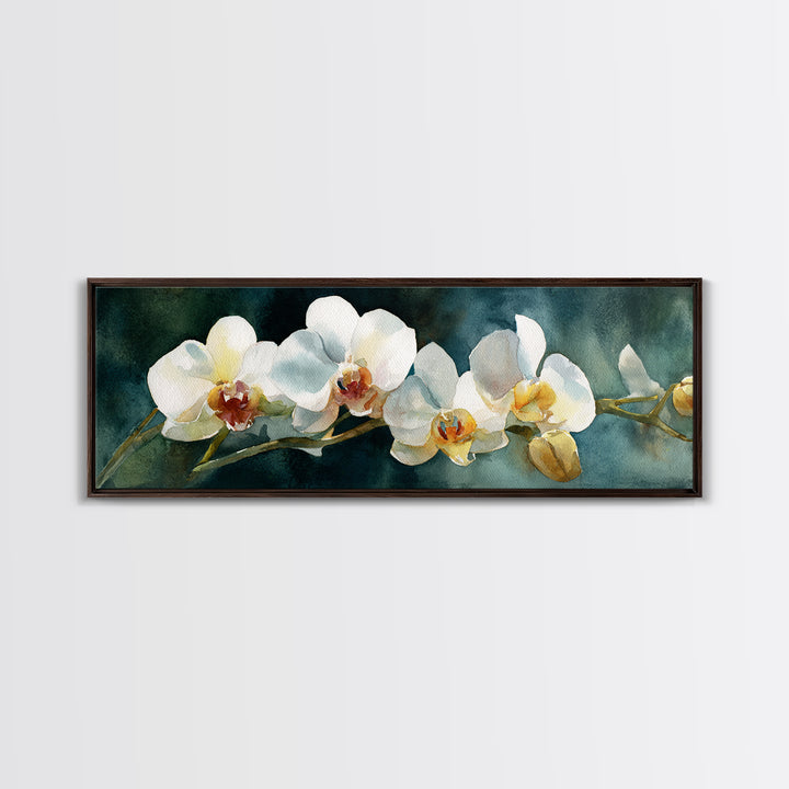 White Orchid and Gold Ribbon Composition Canvas Print, Wedding Art, Textured Painting, Living Room Decor, Oil Painting, Romance, WED-3x1-88