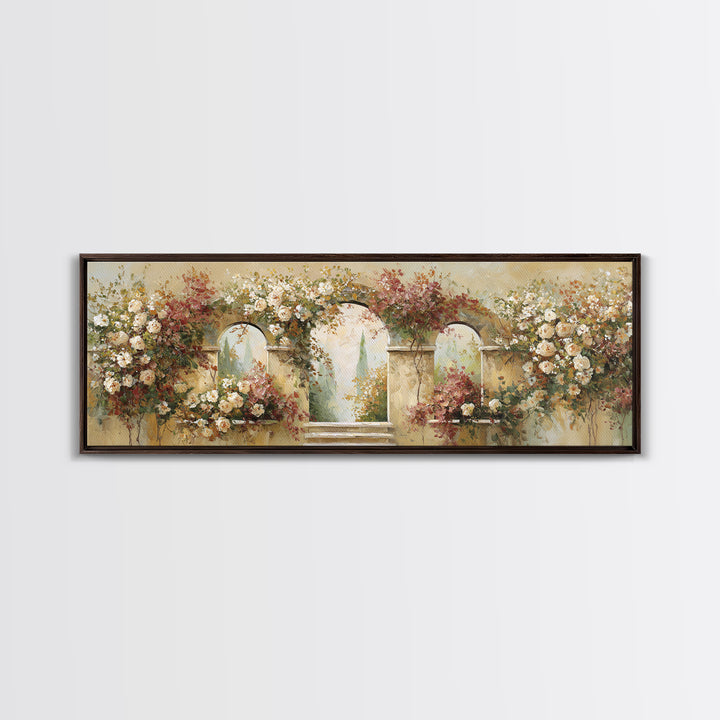 Romantic Garden Arch Covered Canvas Print, Wedding Art, Downloadable Art, Living Room Decor, Oil Painting, Romance, WED-3x1-98