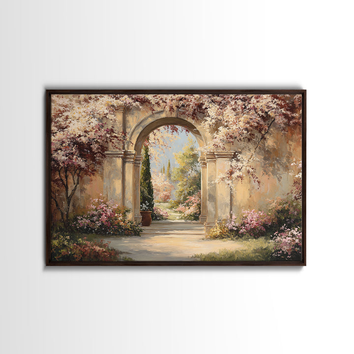 Romantic Garden Arch Covered Framed Canvas Print, Wedding Art, Wedding, Living Room Decor, Oil Painting, Romance, WED-3x2-14