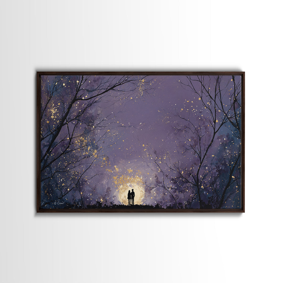 Couple Silhouette Beneath Moonlit Trees Canvas Print, Wedding Art, Custom Wedding Gift, Living Room Decor, Fine Art, Romance, WED-3x2-33