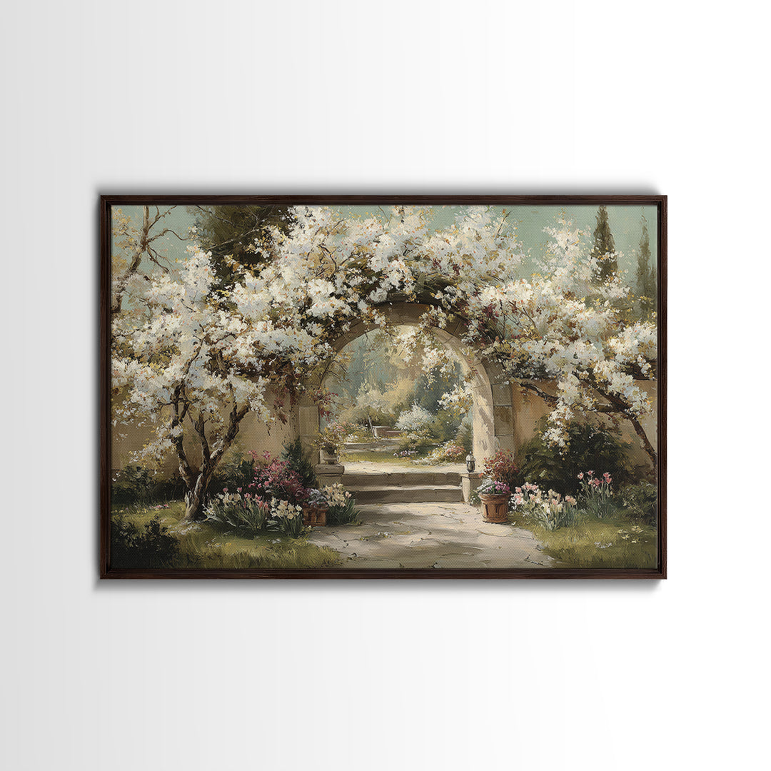 Romantic Garden Arch Covered Canvas Print, Wedding Art, Wedding Sign, Living Room Decor, Watercolor Art, Romance, WED-3x2-38