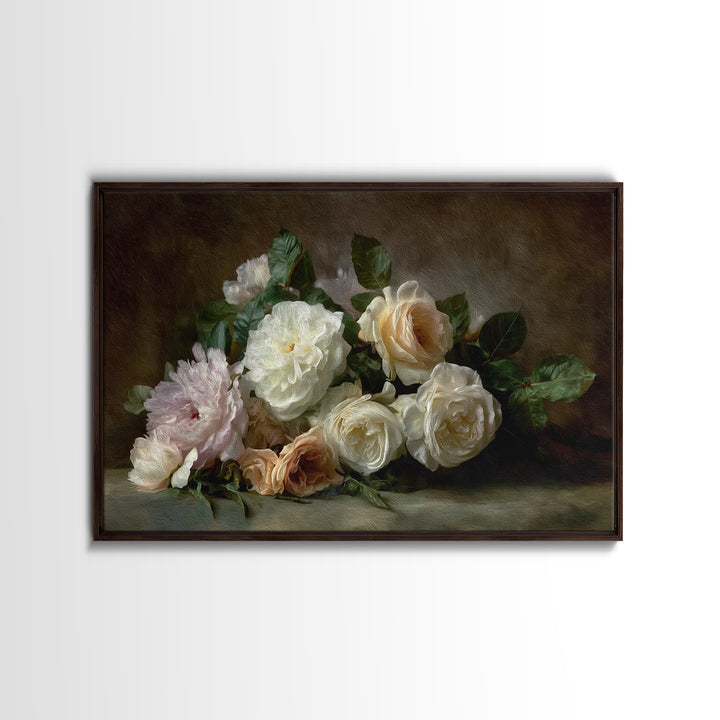 Romantic Bouquet of White Roses and Peonies Canvas Print, Wedding Art, Downloadable Art, Living Room Decor, Fine Art, Romance, WED-3x2-53