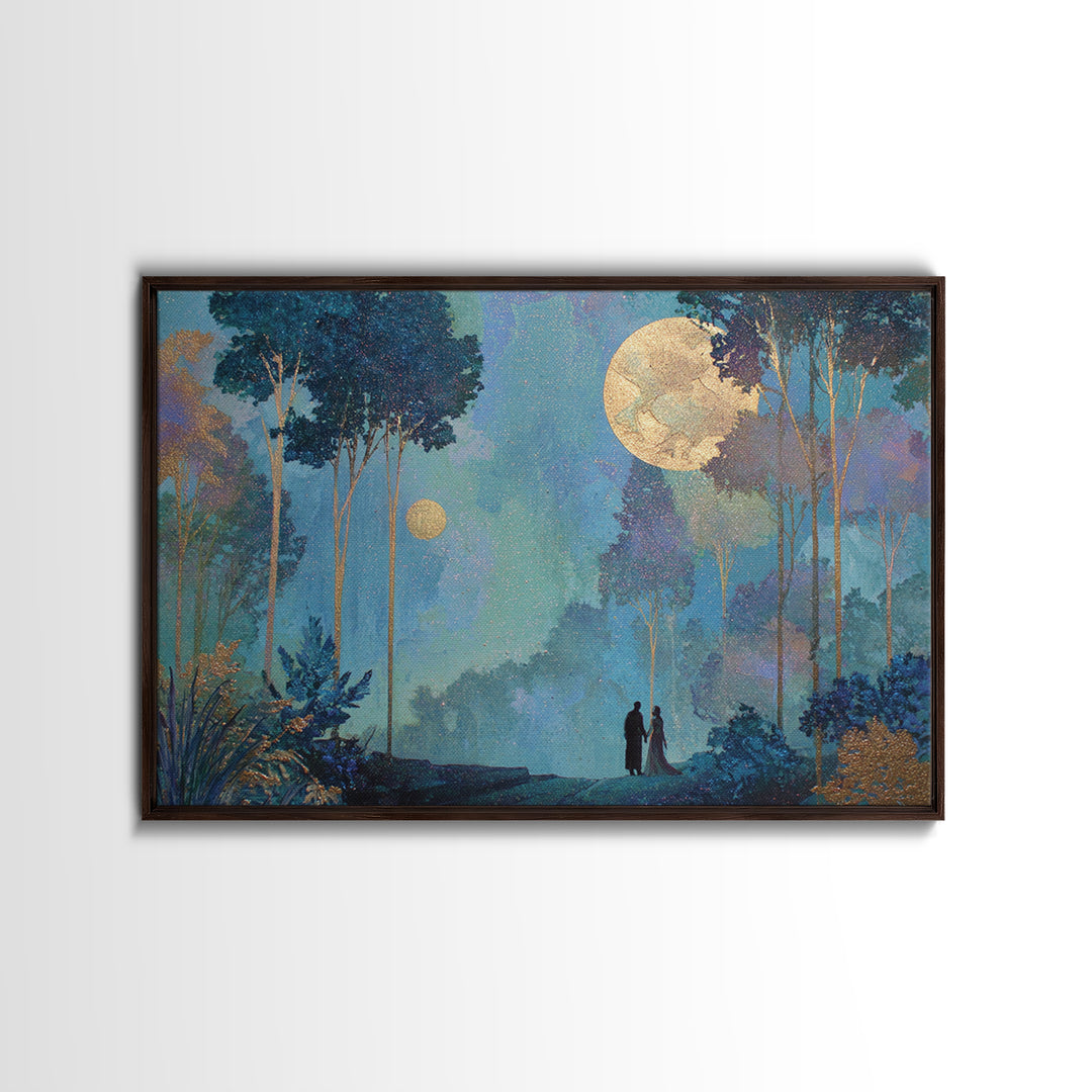 Couple Silhouette Beneath Moonlit Trees Canvas Print, Wedding Art, Custom Wedding Gift, Living Room Decor, Fine Art, Romance, WED-3x2-57