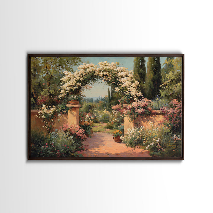 Romantic Garden Arch Covered Framed Canvas Print, Wedding Art, Custom Wedding Gift, Living Room Decor, Watercolor Art, Romance, WED-3x2-86