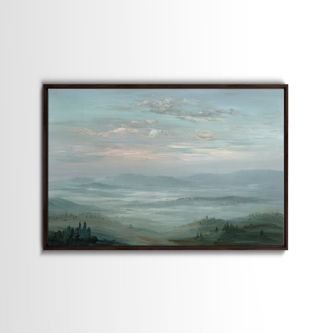 Blush Cloudscape with Dreamy Atmosphere Framed Canvas Print, Wedding Art, Modern Decor, Living Room Decor, Oil Painting, WED-3x2-91
