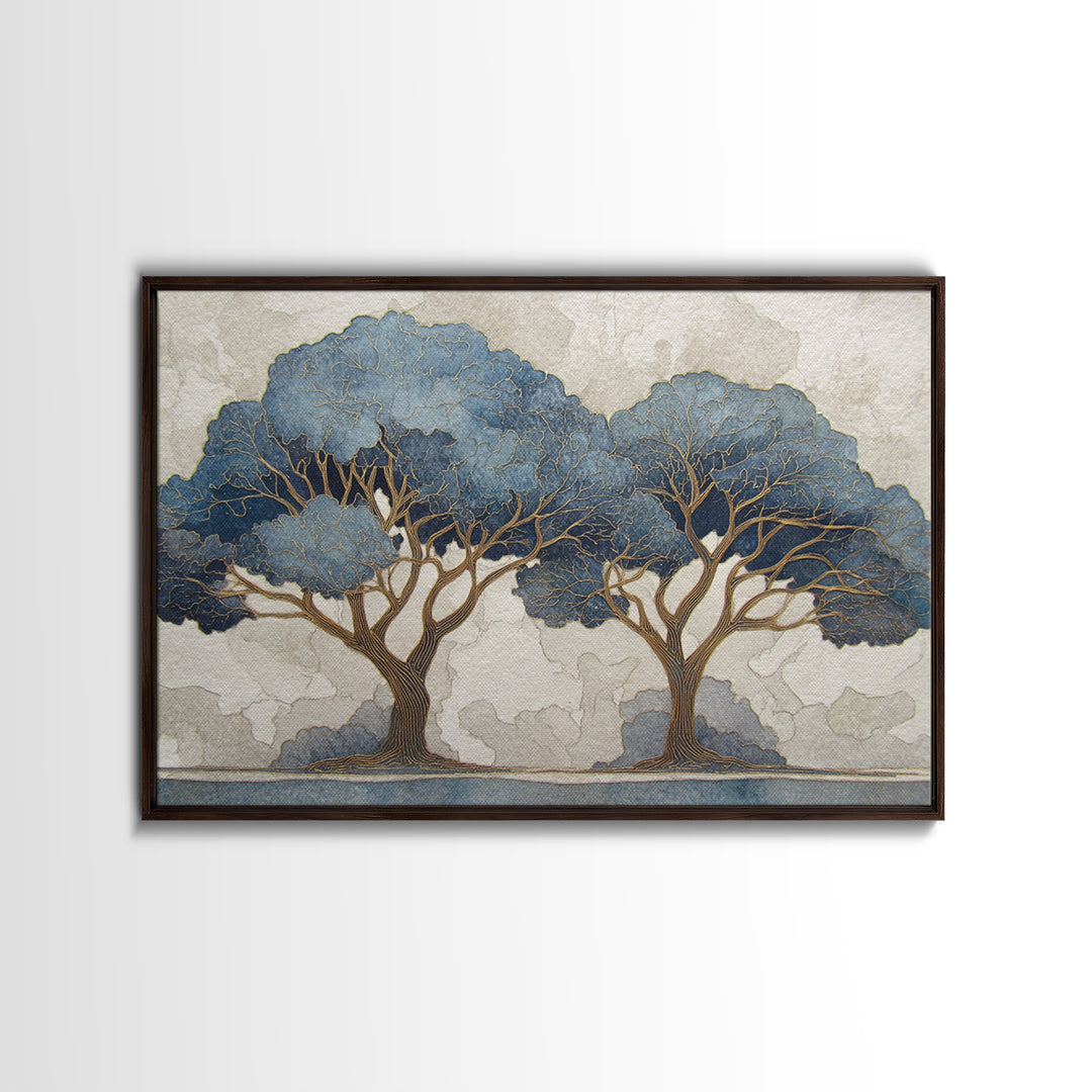 Two Intertwined Trees as Symbolic Artwork Framed Canvas Print, Wedding Art, Home Decor, Living Room Decor, Fine Art, Romance, WED-3x2-99