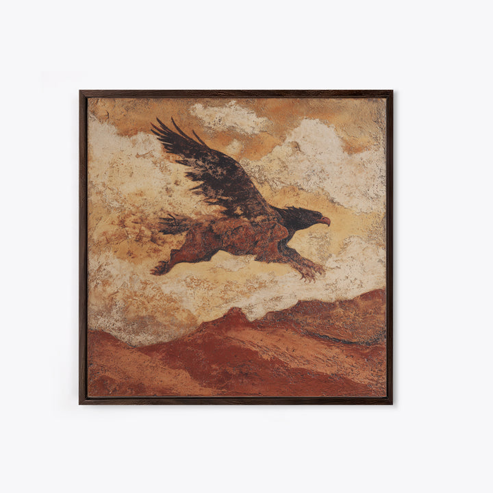 Eagle Flying Above Mountain Ridge Canvas Print, Western Art, Rustic Wall Art, Southwestern Decor, Watercolor Art, Frontier, WES-1x1-13