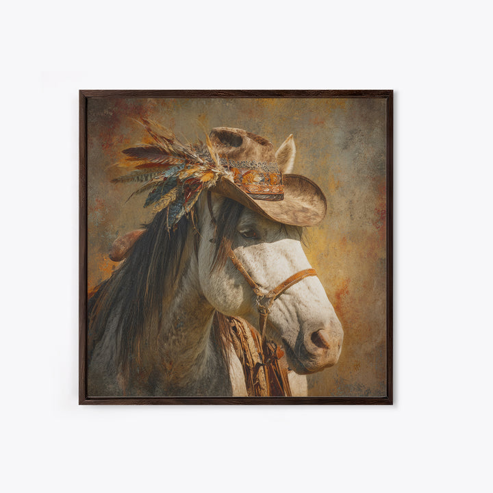 Cowboy Hat with Feathers and Beads Framed Canvas Print, Western Art, Western Print, Southwestern Decor, Fine Art, Frontier, WES-1x1-46