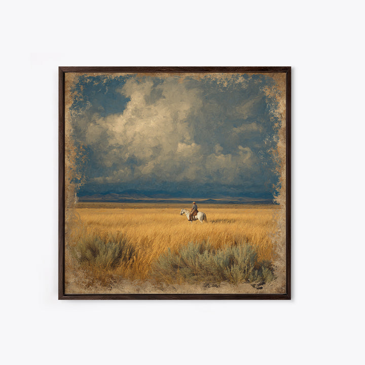 Golden Wheat Field Framed Canvas Print, Western Art, Wall Decor, Southwestern Decor, Fine Art, Frontier, Landscape Painting, WES-1x1-48