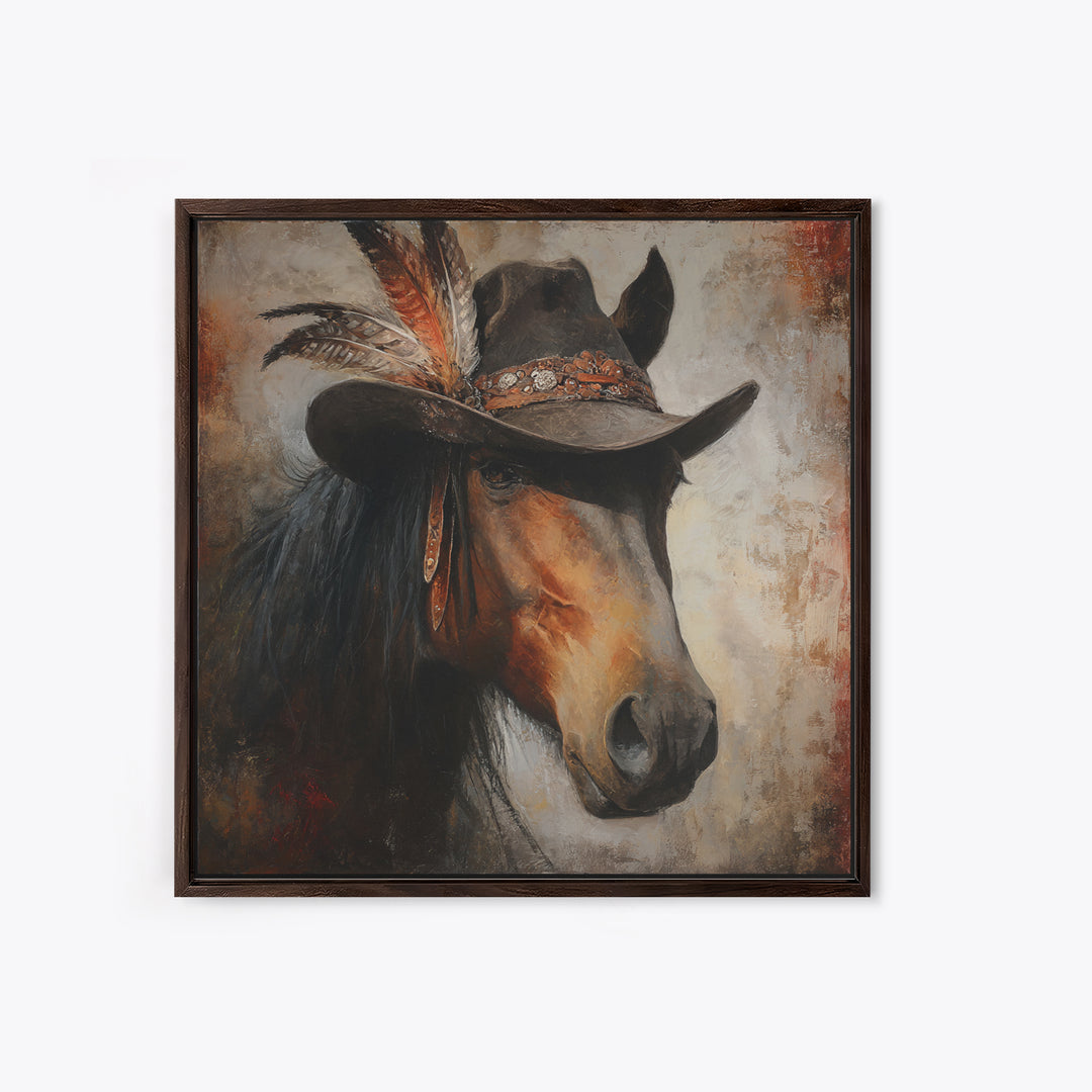 Cowboy Hat with Feathers and Beads Canvas Print, Western Art, Modern Decor, Southwestern Decor, Fine Art, Frontier, Wall Decor, WES-1x1-94