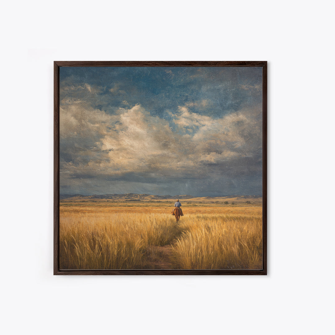 Golden Wheat Field Framed Canvas Print, Western Art, Printable Wall Art, Southwestern Decor, Frontier, Downloadable Art, WES-1x1-96