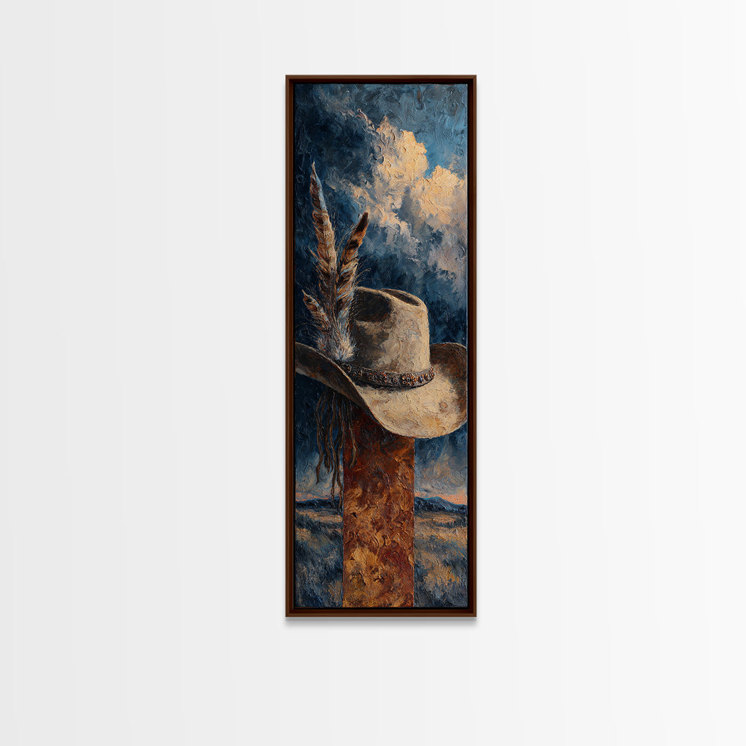 Cowboy Hat with Feathers and Beads Canvas Print, Western Art, Horse Wall Art, Southwestern Decor, Fine Art, Frontier, WES-1x3-10