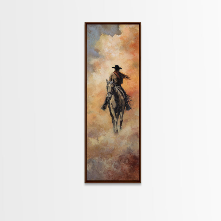 Desert Moon over Lone Rider Canvas Print, Western Art, Minimalist Wall Art, Southwestern Decor, Fine Art, Frontier, Horse Art, WES-1x3-23