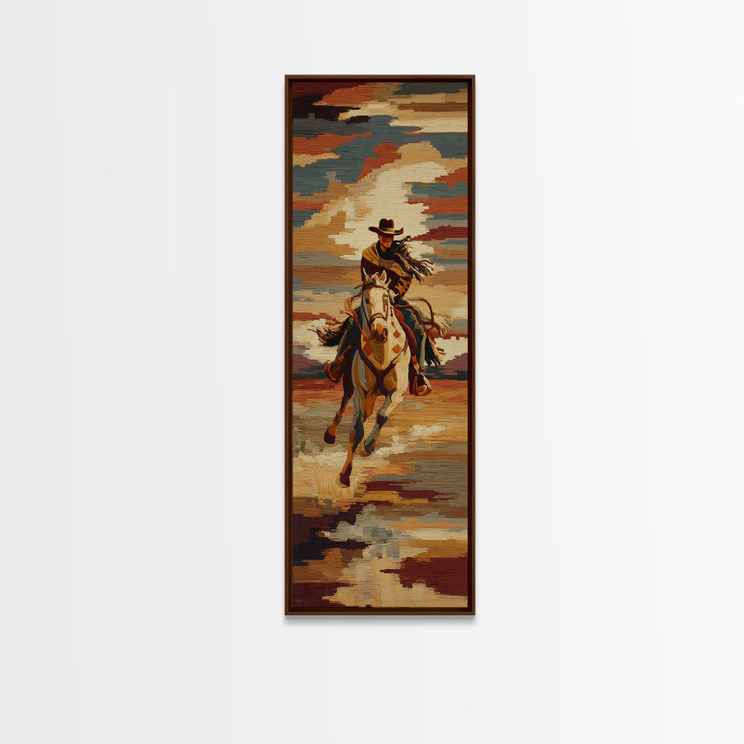 Southwestern Blanket Pattern Framed Canvas Print, Western Art, Textured Painting, Southwestern Decor, Fine Art, Frontier, WES-1x3-53