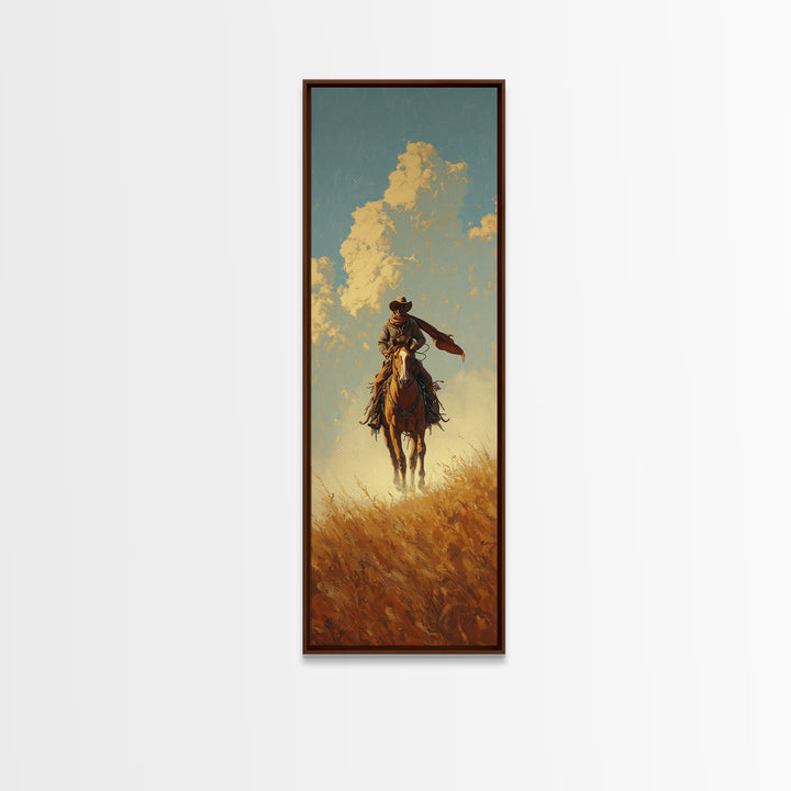 Buckskin Horse in Golden Prairie Light Framed Canvas Print, Western Art, Boho Decor, Southwestern Decor, Oil Painting, Frontier, WES-1x3-91