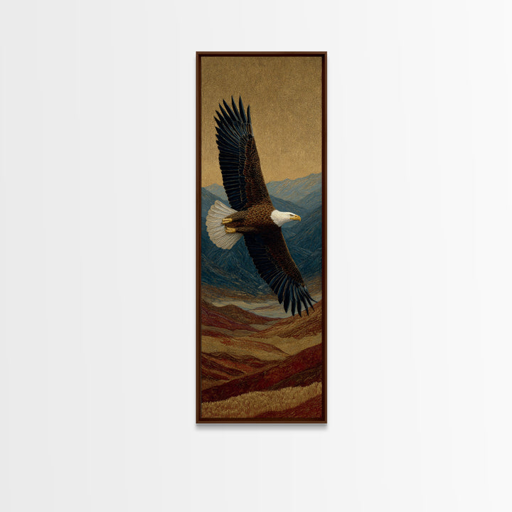 Eagle Flying Above Mountain Ridge Canvas Print, Western Art, Boho Decor, Southwestern Decor, Fine Art, Frontier, Art Print, WES-1x3-97