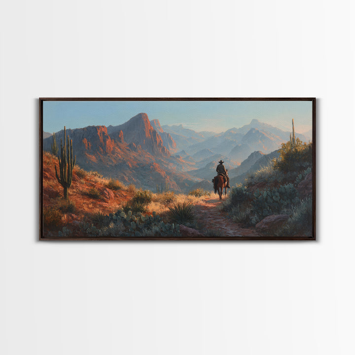 Cactus and Red Rock Canyon Landscape Framed Canvas Print, Western Art, Original Art, Southwestern Decor, Oil Painting, Frontier, WES-2x1-25