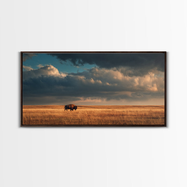 Buffalo Silhouette Beneath Enormous Sky Framed Canvas Print, Western Art, Contemporary Art, Southwestern Decor, Frontier, WES-2x1-28