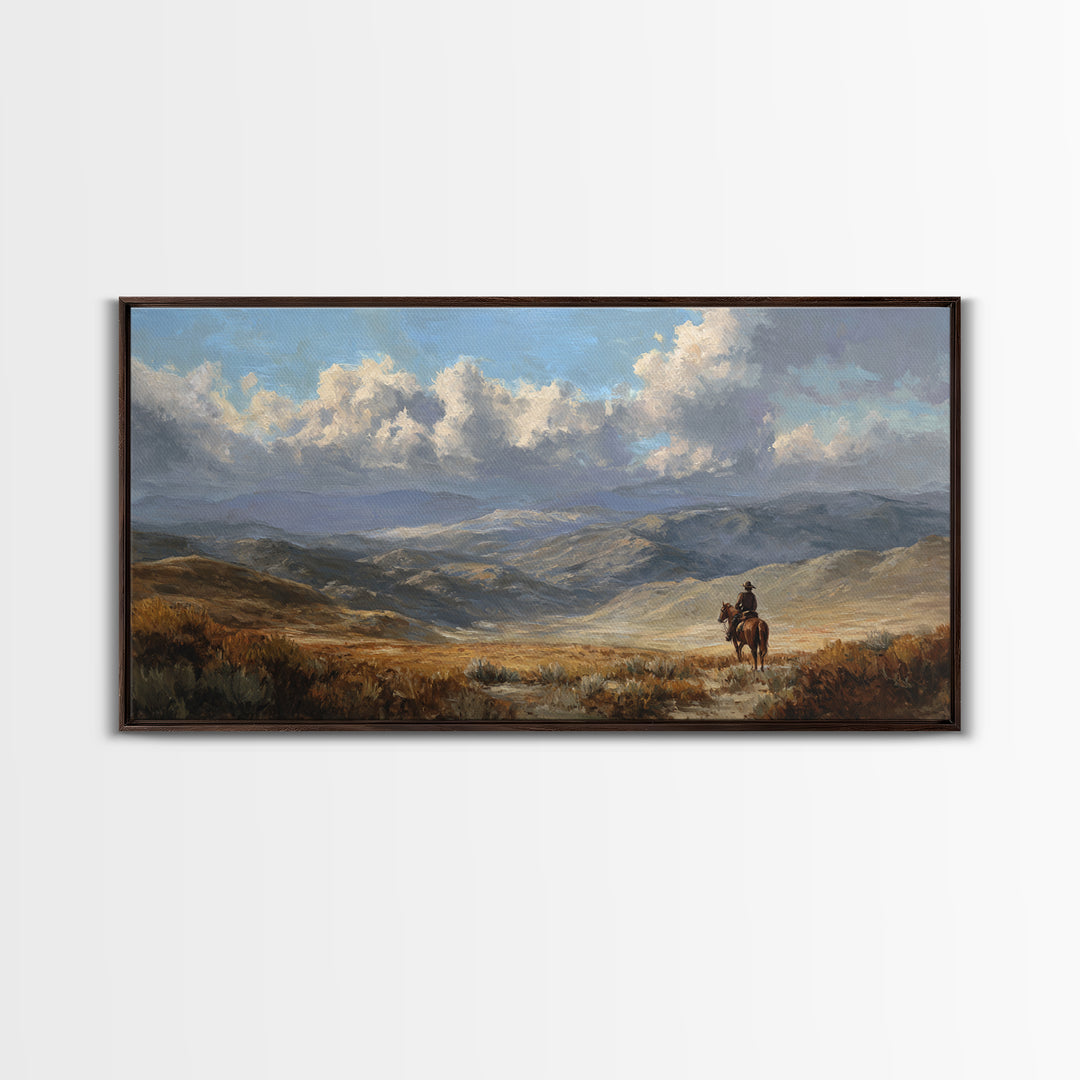 Eagle Flying Above Mountain Ridge Framed Canvas Print, Western Art, Painting, Southwestern Decor, Fine Art, Frontier, WES-2x1-33