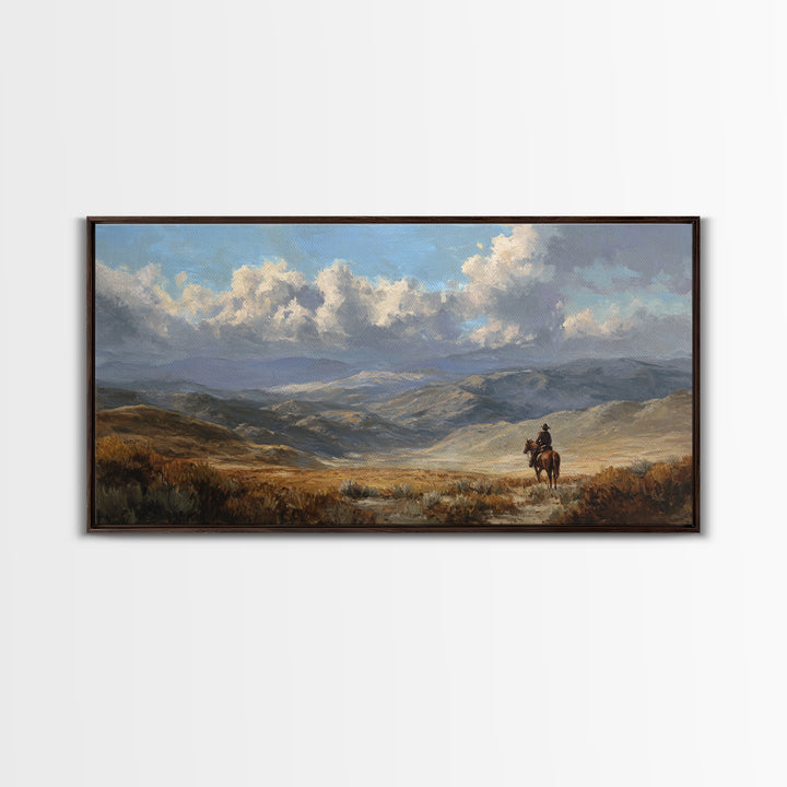 Eagle Flying Above Mountain Ridge Framed Canvas Print, Western Art, Painting, Southwestern Decor, Fine Art, Frontier, WES-2x1-33