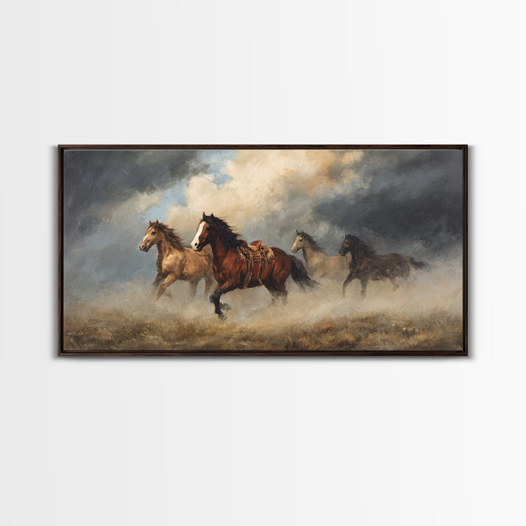 Wild Mustang Herd Canvas Print, Western Art, Original Art, Southwestern Decor, Frontier, Landscape, Native American Art, WES-2x1-70