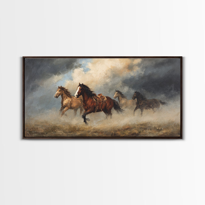 Wild Mustang Herd Canvas Print, Western Art, Original Art, Southwestern Decor, Frontier, Landscape, Native American Art, WES-2x1-70